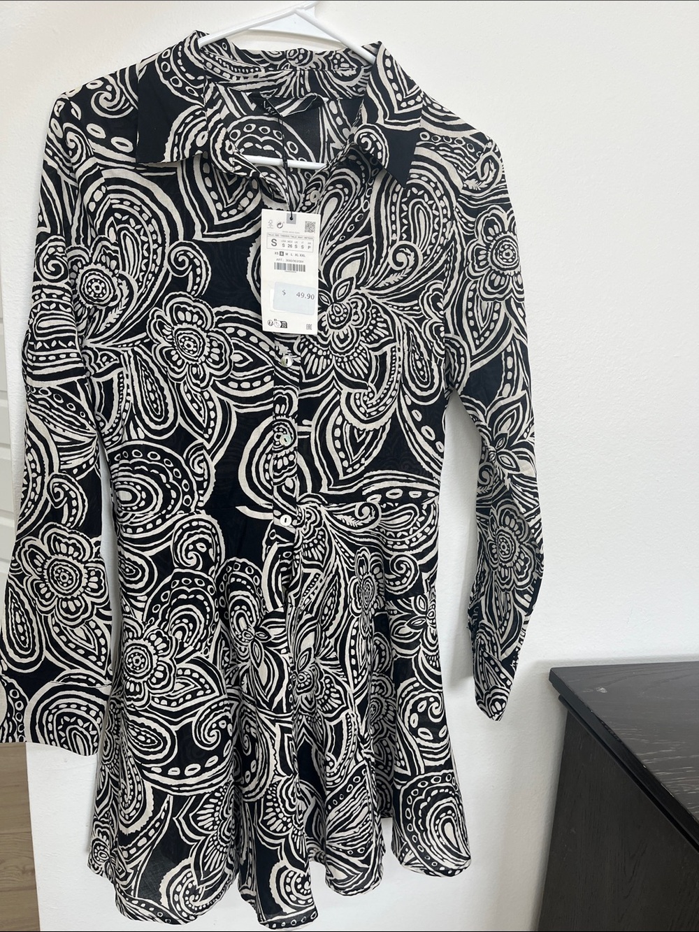 Zara Black and White Floral Swim Coverup